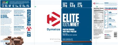 Photo of the Dymatize Elite 100% Whey Rich Chocolate label