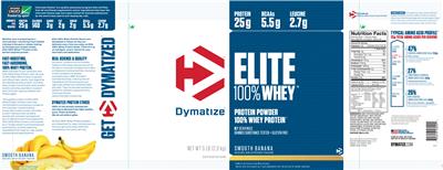 Photo of the Dymatize Elite 100% Whey Smooth Banana label