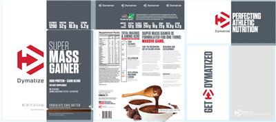 Photo of the Dymatize Super Mass Gainer Chocolate Cake Batter label
