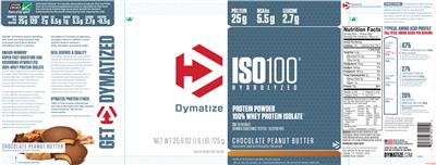 Photo of the Dymatize ISO100 Hydrolyzed Chocolate Peanut Butter label