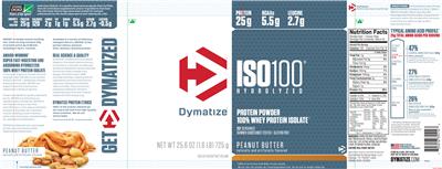 Photo of the Dymatize ISO100 Hydrolyzed Peanut Butter label