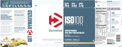 Photo of the Dymatize ISO100 Hydrolyzed Gourmet Vanilla label