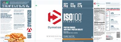 Photo of the Dymatize ISO100 Hydrolyzed Peanut Butter label