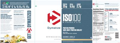 Photo of the Dymatize ISO100 Hydrolyzed Gourmet Vanilla label