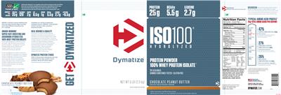 Photo of the Dymatize ISO100 Hydrolyzed Chocolate Peanut Butter label