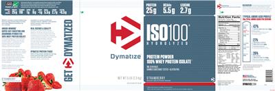Photo of the Dymatize ISO100 Hydrolyzed Strawberry label