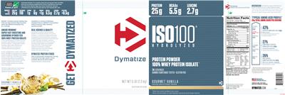 Photo of the Dymatize ISO100 Hydrolyzed Gourmet Vanilla label