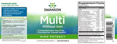 Photo of the Swanson High Potency Multi without Iron label