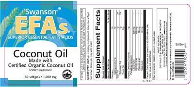 Photo of the Swanson EFAs Coconut Oil 1,000 mg label