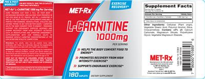 Photo of the MET-Rx L-Carnitine 1000 mg label