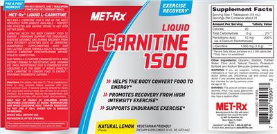 Photo of the MET-Rx Liquid L-Carnitine 1500 Natural Lemon Flavor label