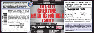 Photo of the Precision Engineered Creatine Hydrochloride 750 mg label