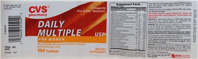 Photo of the CVS Pharmacy Daily Multiple USP For Women label