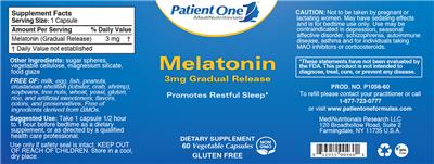 Photo of the Patient One MediNutritionals Melatonin 3 mg Gradual Release label