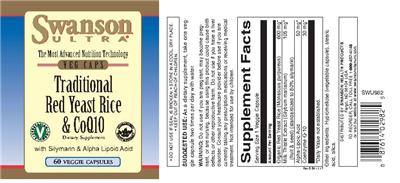 Photo of the Swanson Ultra Traditional Red Yeast Rice & CoQ10 label
