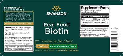 Photo of the Swanson Real Food Biotin 5,000 mcg label