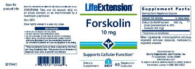 Photo of the Life Extension Forskolin 10 mg label