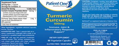 Photo of the Patient One MediNutritionals Turmeric Curcumin 500 mg label