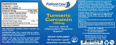 Photo of the Patient One MediNutritionals Turmeric Curcumin 1000 mg label
