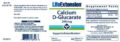 Photo of the Life Extension Calcium D-Glucarate 200 mg label