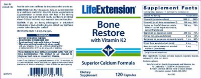 Photo of the Life Extension Bone Restore with Vitamin K2 label