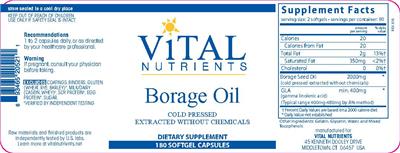 Photo of the Vital Nutrients Borage Oil label