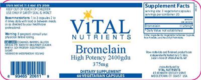 Photo of the Vital Nutrients Bromelain 375 mg label