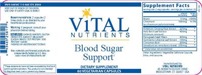 Photo of the Vital Nutrients Blood Sugar Support label