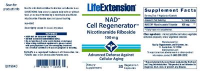 Photo of the Life Extension NAD+ Cell Regenerator label