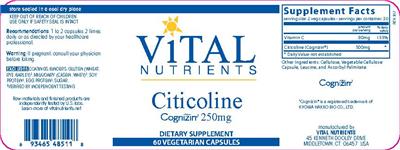Photo of the Vital Nutrients Citicoline 250 mg label