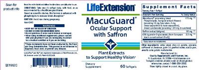 Photo of the Life Extension MacuGuard Ocular Support with Saffron label