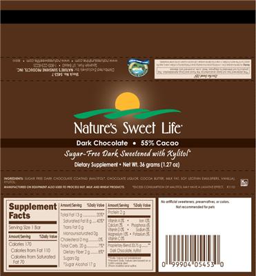 Photo of the Nature's Sunshine Nature's Sweet Life Dark Chocolate 55% Cacao label
