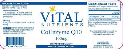 Photo of the Vital Nutrients CoEnzyme Q10 100 mg label