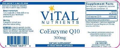 Photo of the Vital Nutrients CoEnzyme Q10 300 mg label