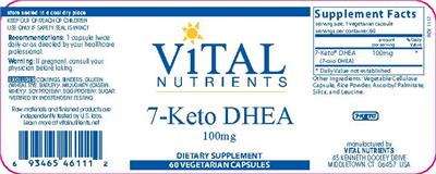 Photo of the Vital Nutrients 7-Keto DHEA 100 mg label