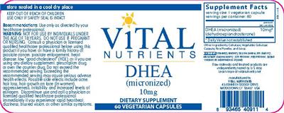 Photo of the Vital Nutrients DHEA 10 mg label
