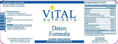 Photo of the Vital Nutrients Detox Formula label