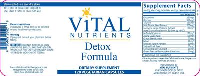 Photo of the Vital Nutrients Detox Formula label