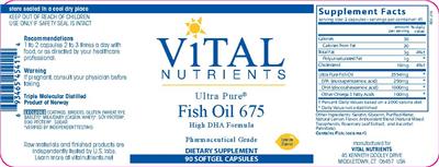 Photo of the Vital Nutrients Ultra Pure Fish Oil 675 Lemon Flavor label