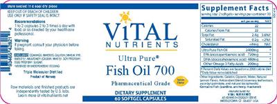 Photo of the Vital Nutrients Ultra Pure Fish Oil 700 Lemon Flavor label