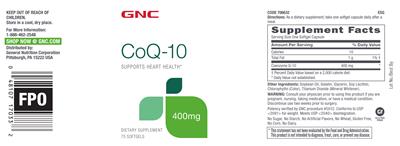 Photo of the GNC CoQ-10 400 mg label
