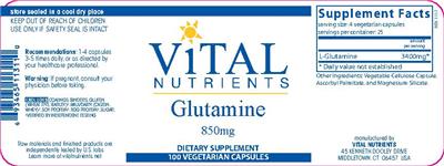 Photo of the Vital Nutrients Glutamine 850 mg label