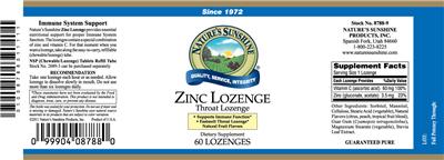 Photo of the Nature's Sunshine Zinc Lozenge Natural Fruit Flavors label