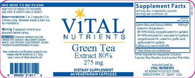 Photo of the Vital Nutrients Green Tea Extract 80% 275 mg label