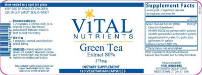 Photo of the Vital Nutrients Green Tea Extract 80% 275 mg label
