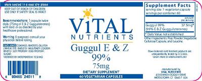 Photo of the Vital Nutrients Guggul E & Z 99% 75 mg label