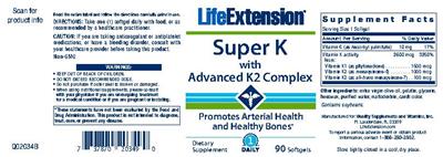 Product label for Super K with Advanced K2 Complex