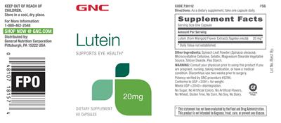 Photo of the GNC Lutein 20 mg label