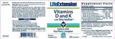 Photo of the Life Extension Vitamins D and K with Sea Iodine label