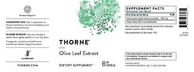 Product label for Olive Leaf Extract